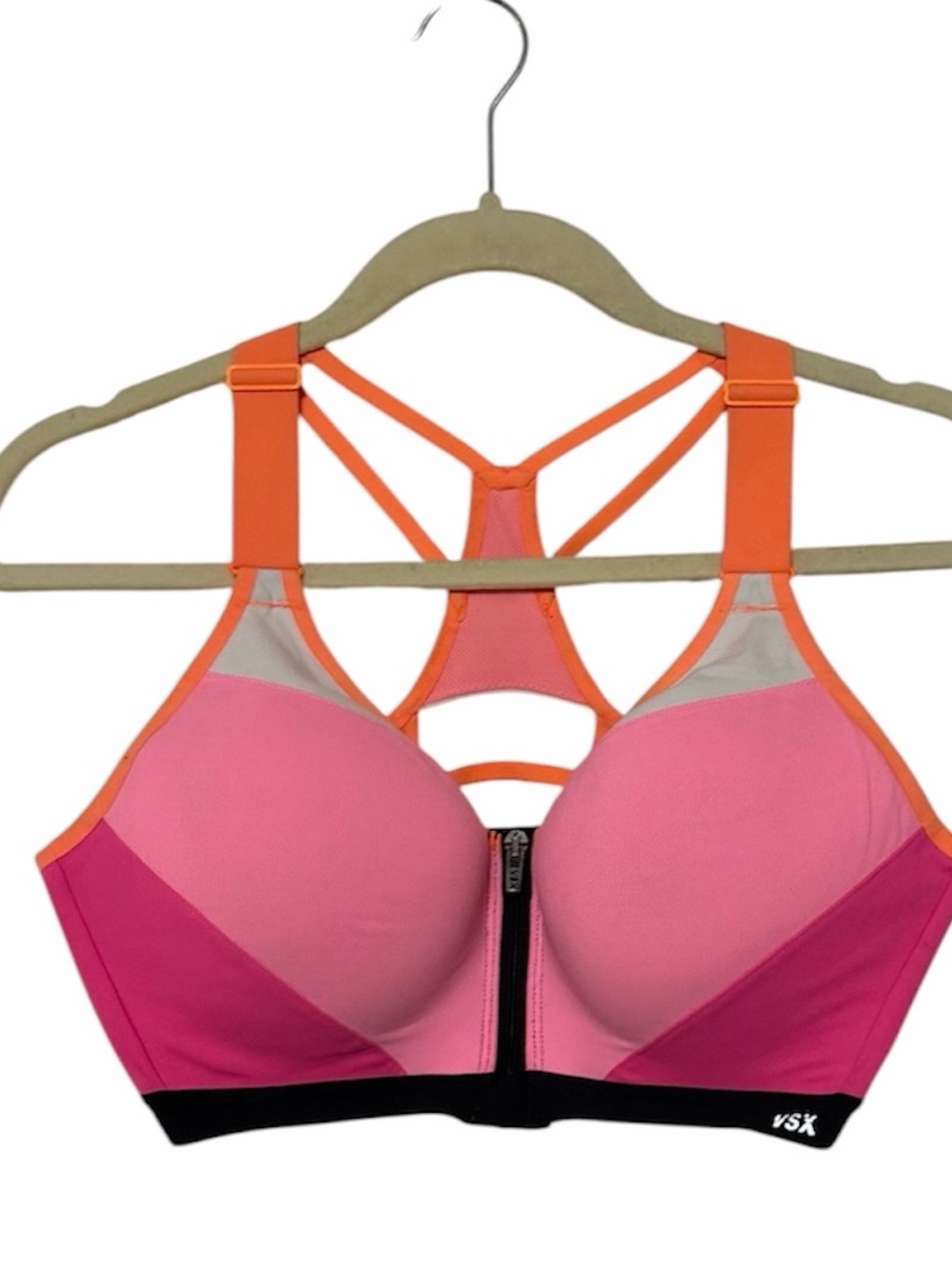 Victoria’s Secret VSX Knockout Front Close Sport pink sports bra; size 36D